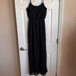 Wet Seal Black Maxi‎ Dress Spaghetti Strap Ruffle Detail Summer Dress Size M
